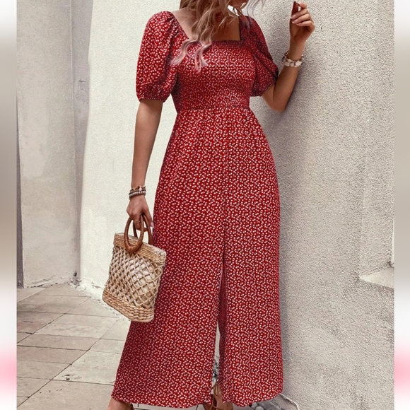 Jumpsuit Ditsy Floral Puff Sleeve - Picture 1 of 6